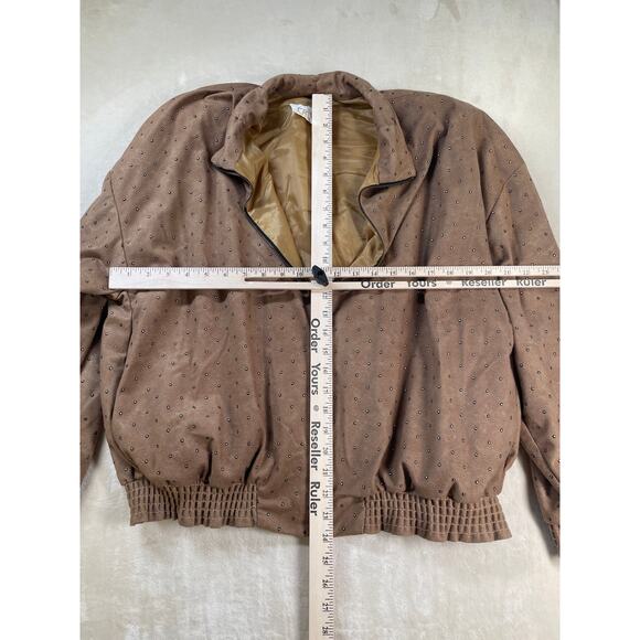 Vintage Caramel Studded Set Satin Lined Bomber Jacket Stretch Pant Suit M - Picture 3 of 16